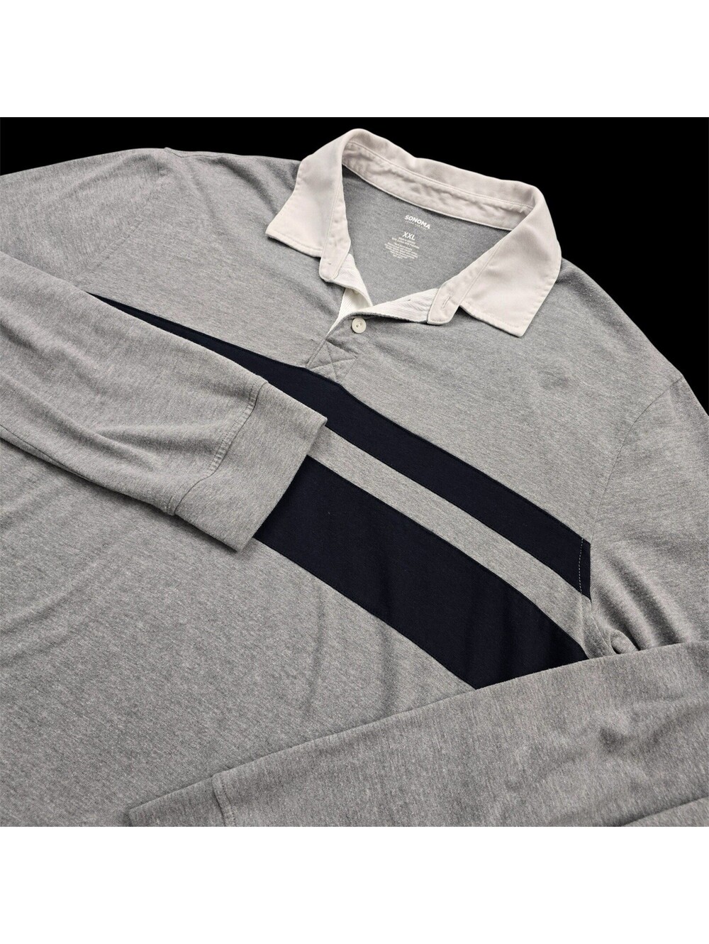 Sonoma Goods For Life Rugby Shirt Mens XXL Gray Navy Blue Striped Long Sleeve